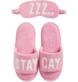 Mud Pie Womens Slippers And Sleep Mask Set Pink Lg -XLg