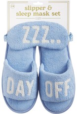 Mud Pie Womens Slippers And Sleep Mask Set Blue Lg -XLg