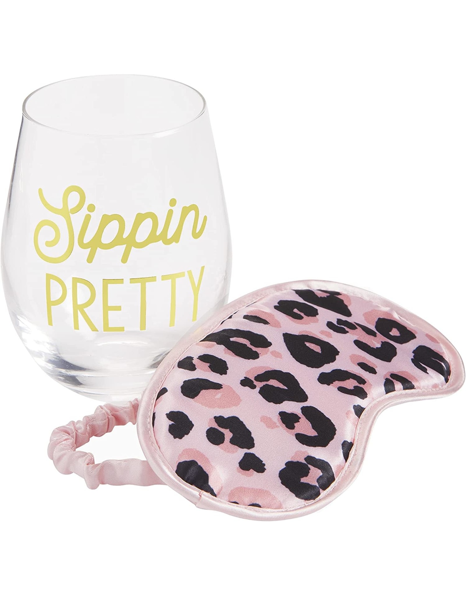 Mud Pie Sip N Snooze Wine Glass N Sleep Mask Gift Set Sippin Pretty