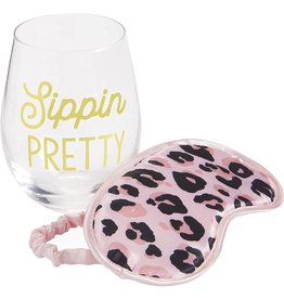 Mud Pie Sip N Snooze Wine Glass N Sleep Mask Gift Set Sippin Pretty