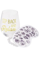 Mud Pie Sip N Snooze Wine Glass N Sleep Mask Gift Set Sip Back N Relax