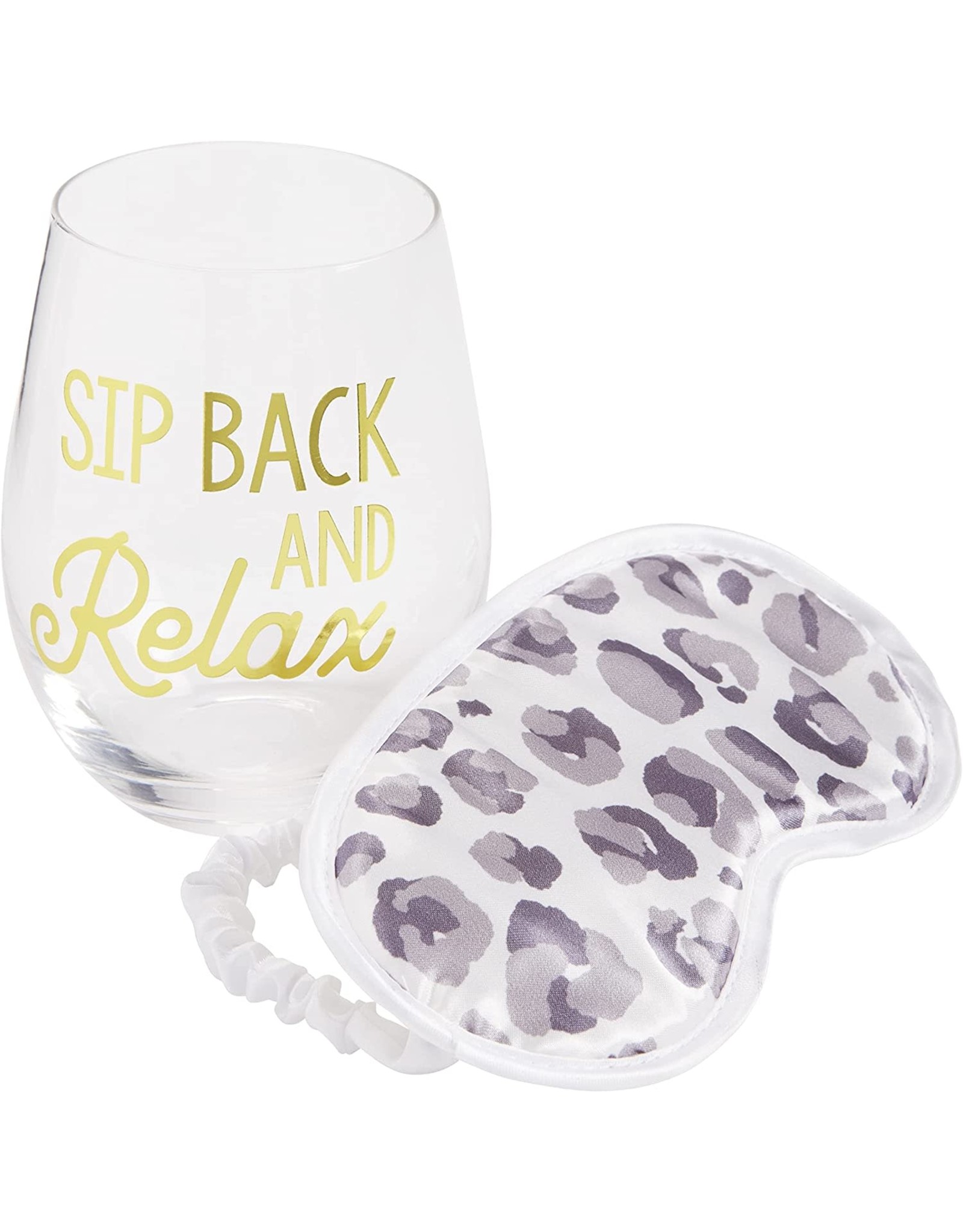 Mud Pie Sip N Snooze Wine Glass N Sleep Mask Gift Set Sip Back N Relax