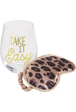 Mud Pie Sip N Snooze Wine Glass N Sleep Mask Gift Set Take It Easy