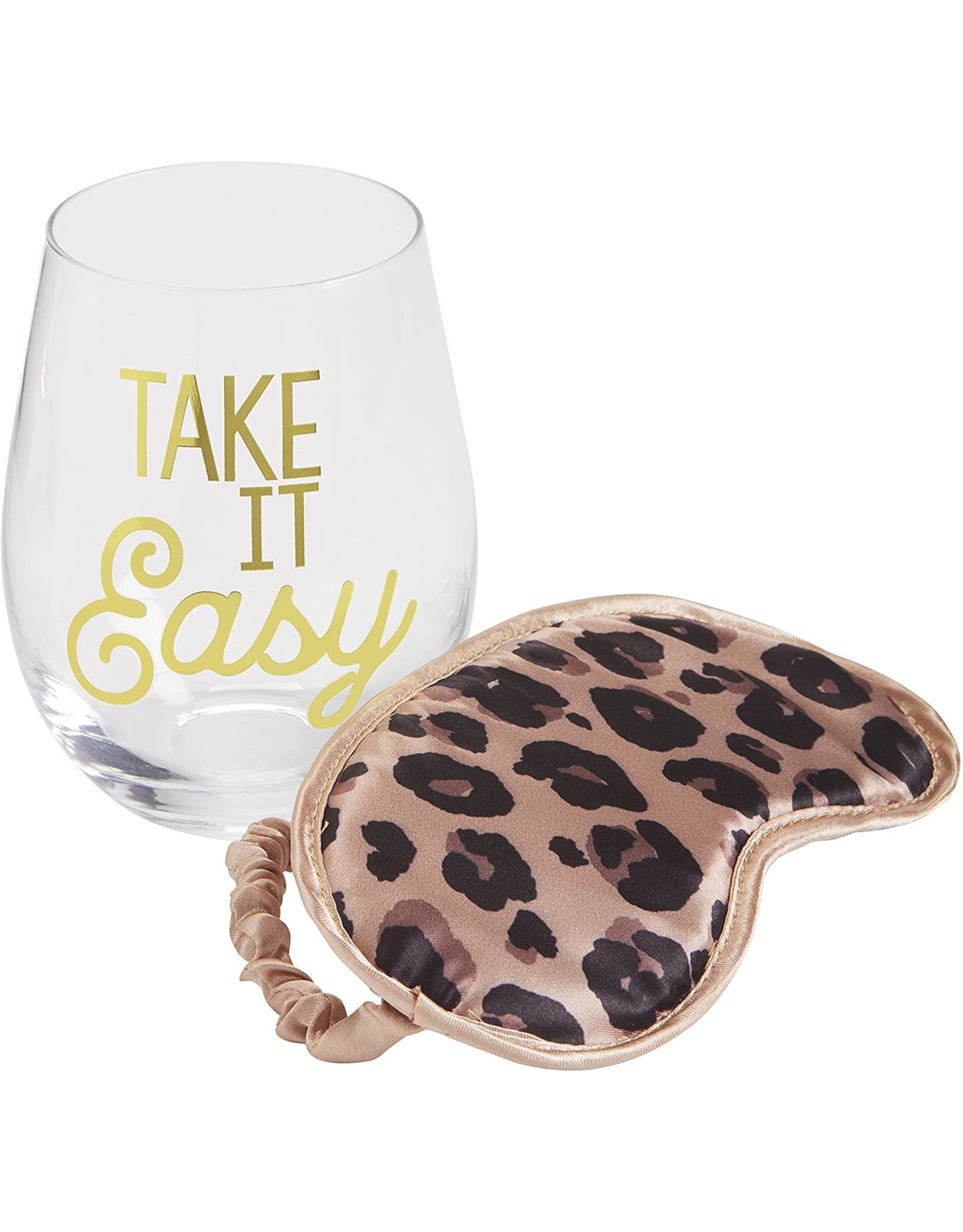 Mud Pie Sip N Snooze Wine Glass N Sleep Mask Gift Set Take It Easy