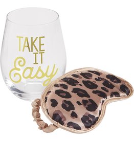 Mud Pie Sip N Snooze Wine Glass N Sleep Mask Gift Set Take It Easy