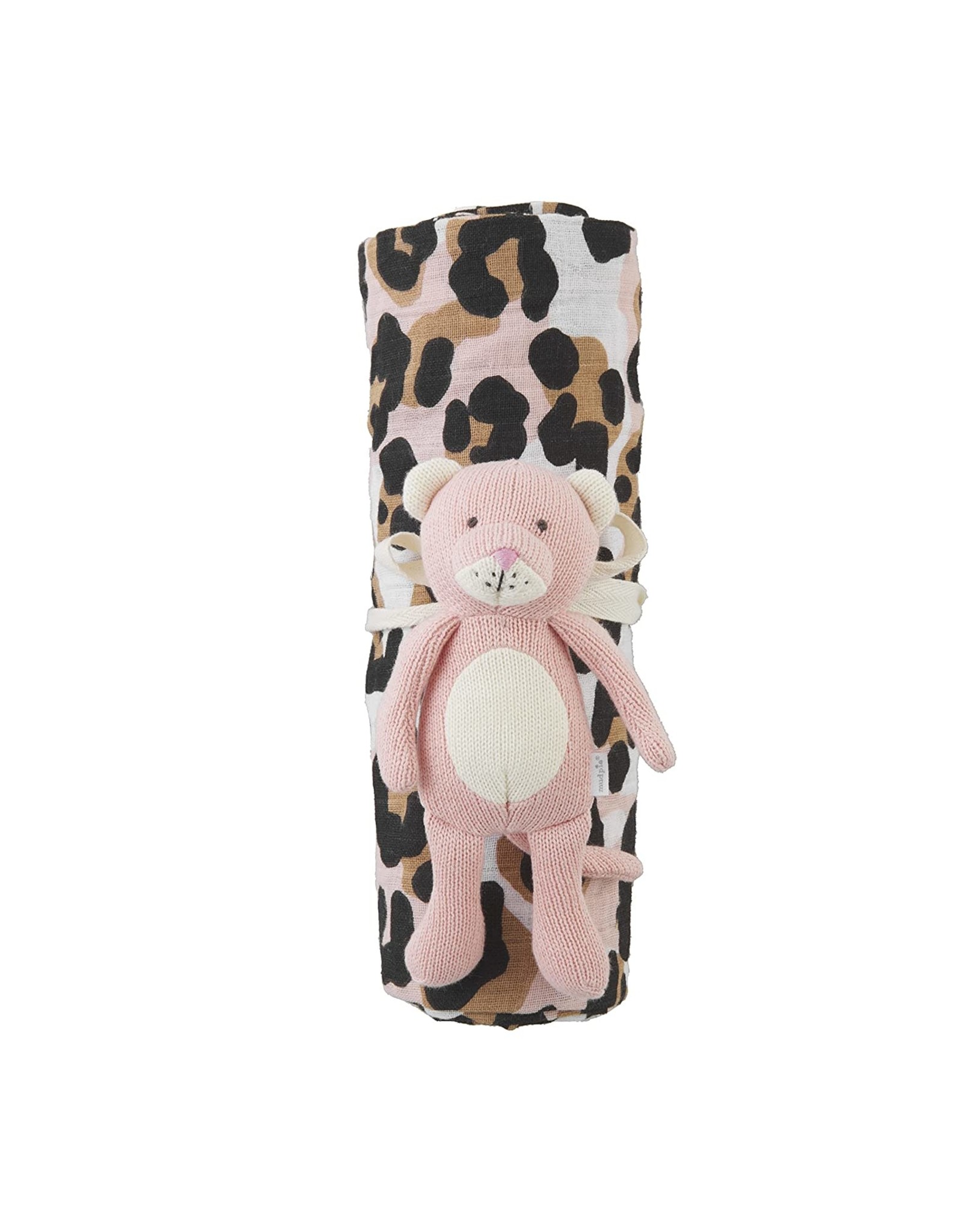 Mud Pie Baby Gifts Muslin Swaddle Blanket w Rattle Set | Leopard