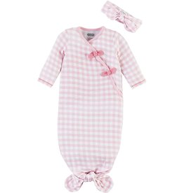 Mud Pie Baby Gifts Take-Me-Home Gingham Gown N Bow Headband Set 0-3 Mo
