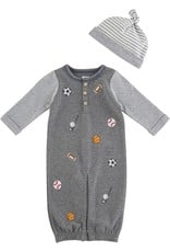 Mud Pie Baby Gifts Sports Take-Me-Home Gown N Hat Set 0-3 Months