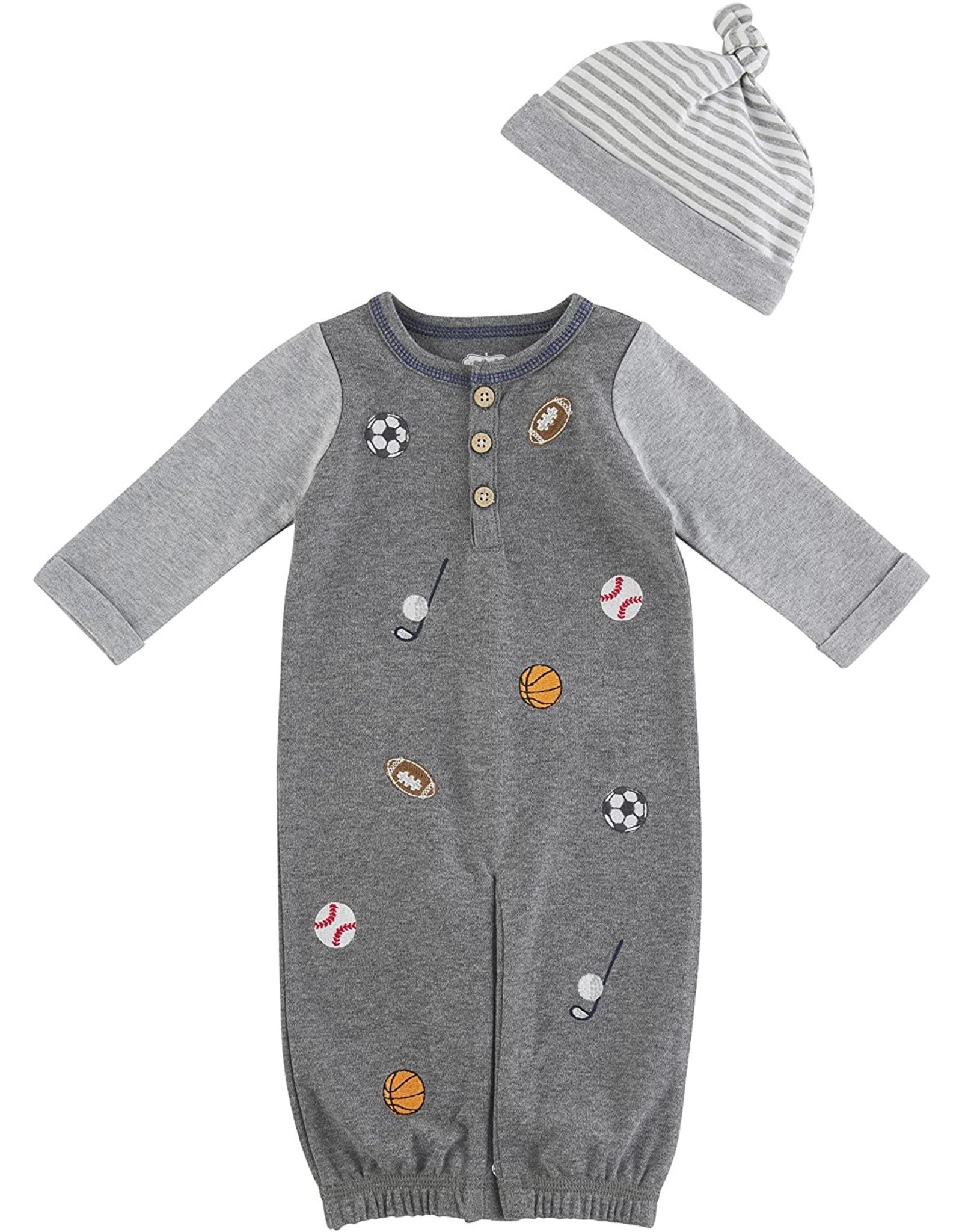 Mud Pie Baby Gifts Sports Take-Me-Home Gown N Hat Set 0-3 Months