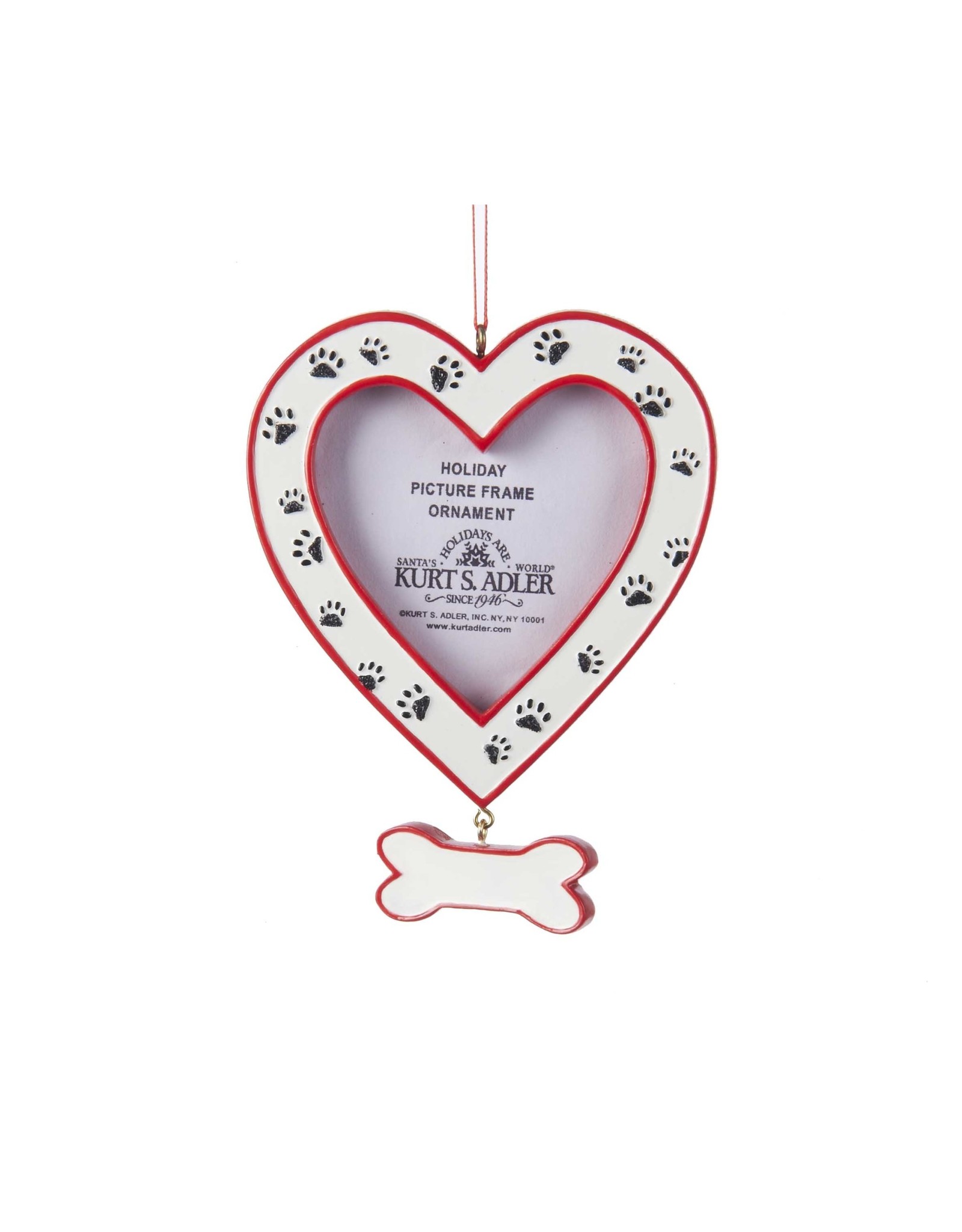 Kurt Adler Heart Picture Frame w Dog Paws Ornament For Personalization