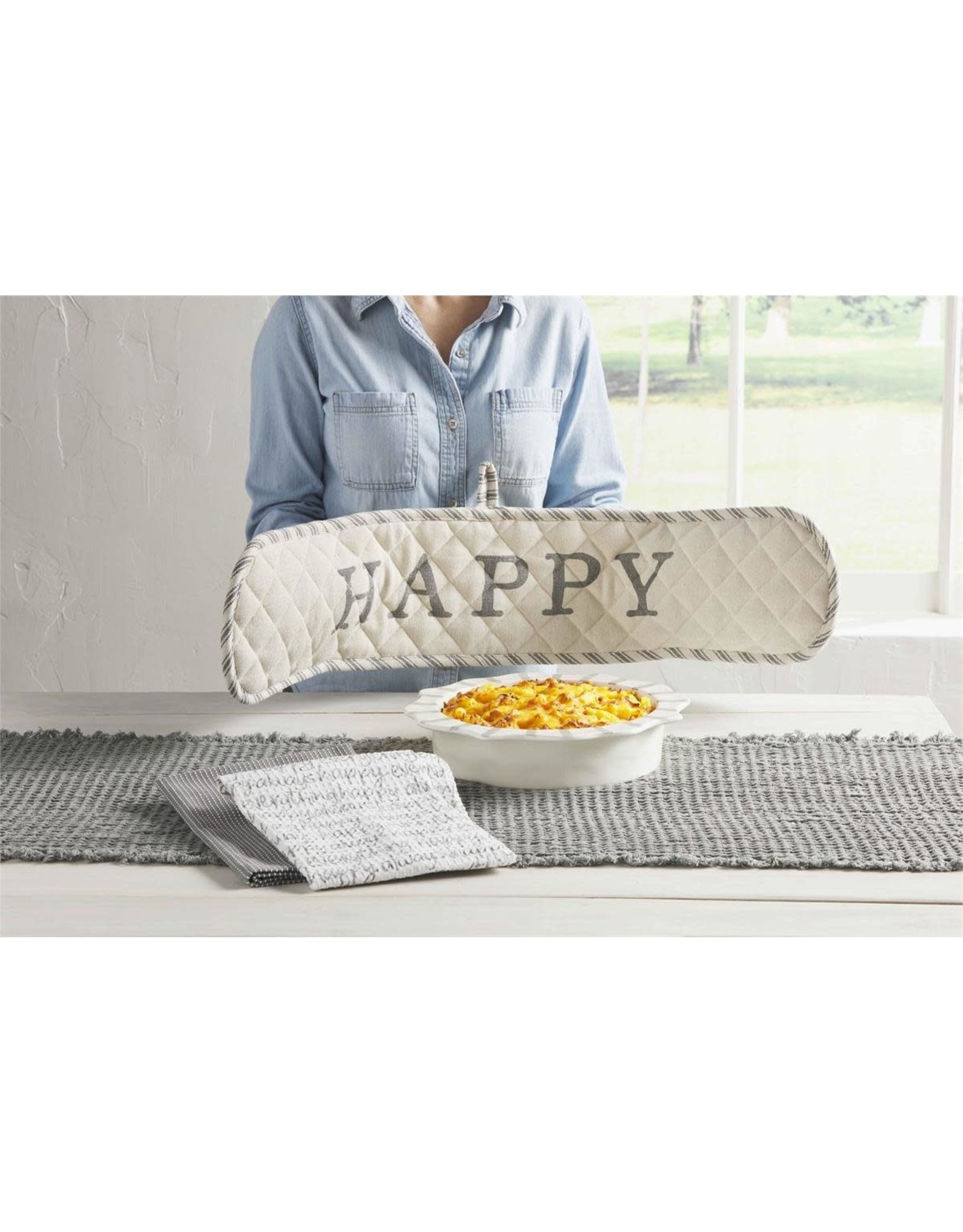 Mud Pie Happy Double Oven Mitt Set With 2 Hand Towels