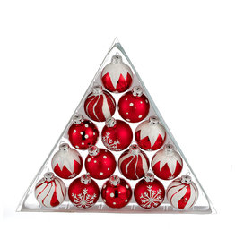 Kurt Adler Miniature Red And White Decorated Glass Ball Ornaments 15pc