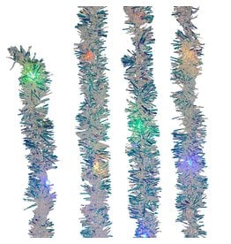 Kurt Adler Silver Iridescent Tinsel Garland 20L Bright LED Multicolor