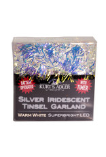 Kurt Adler Silver Iridescent Tinsel Garland 20L Bright LED Warm White