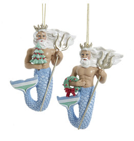 Kurt Adler King Neptune Merman Ornaments Set of 2 Assorted