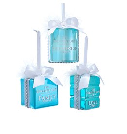 Kurt Adler Glass Tiffany Style Gift Box Ornaments W Sentiments Set 3