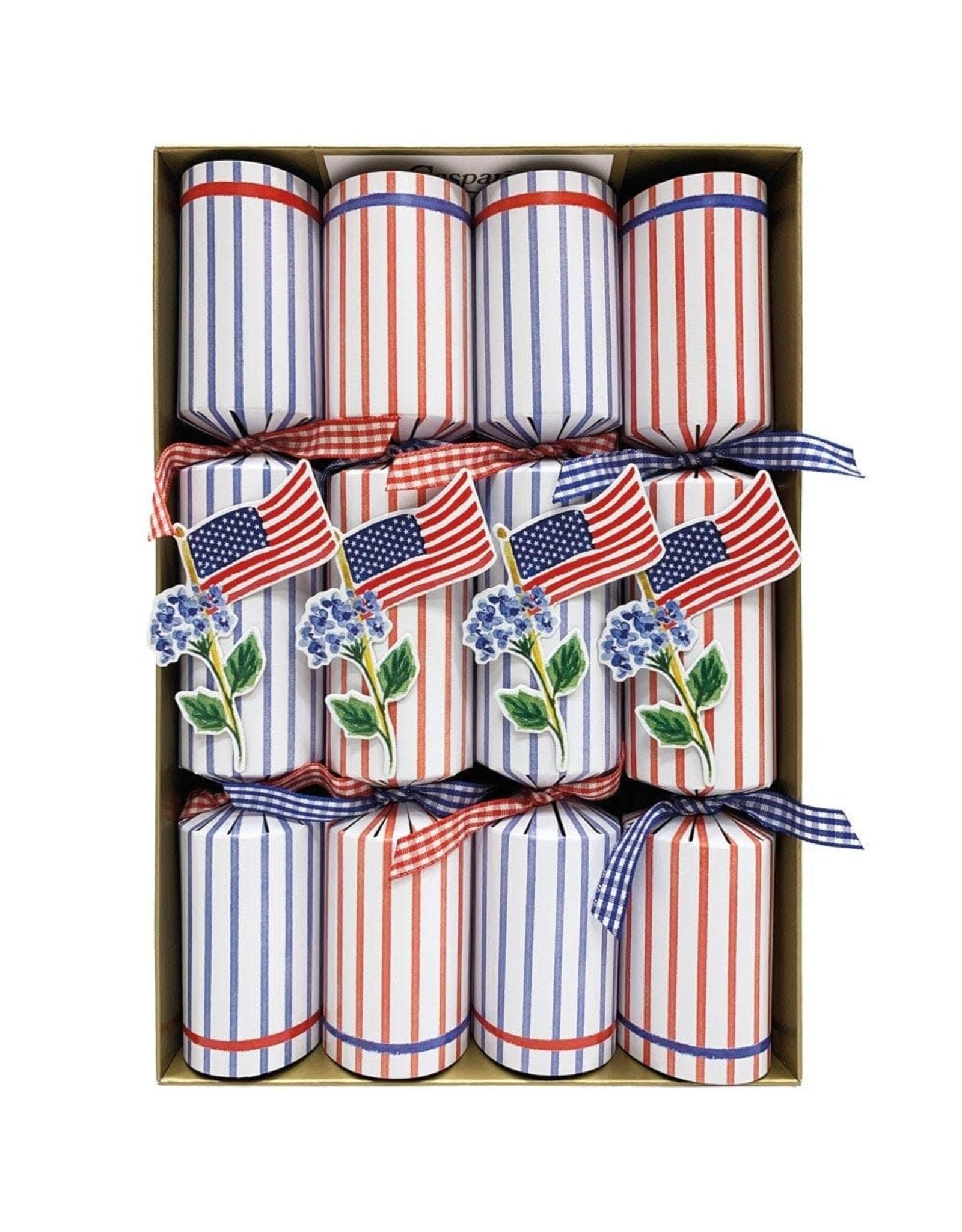 Caspari Celebration Crackers 8pk Flags N Hydrangeas July 4th Patriotic