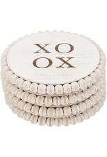 Mud Pie XO Beaded Wood Coasters Set of 4 In White
