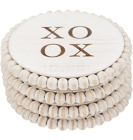 Mud Pie XO Beaded Wood Coasters Set of 4 In White