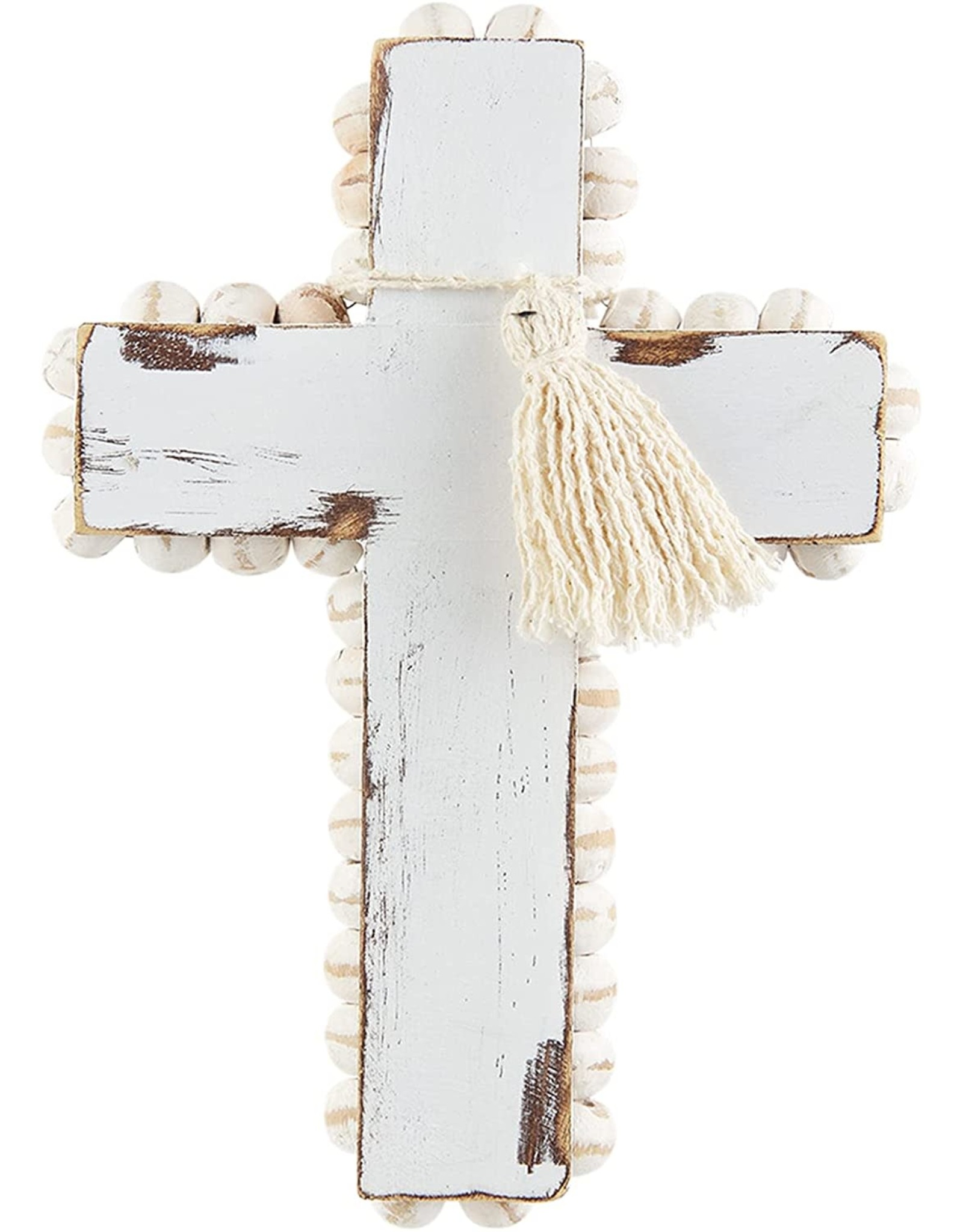 Mud Pie Beaded Wood Cross With Tassel 6.5 Inch