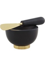 Mud Pie Marble Dip Bowl Set With Spreader In Black And Gold