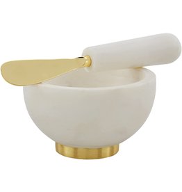 Mud Pie Marble Dip Bowl Set With Spreader In White And Gold