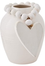 Mud Pie Beaded Stoneware Vase With Heart Charm 9H Inches