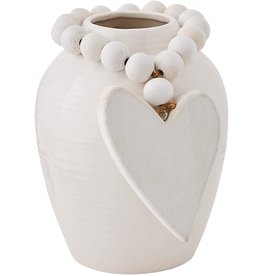 Mud Pie Beaded Stoneware Vase With Heart Charm 9H Inches