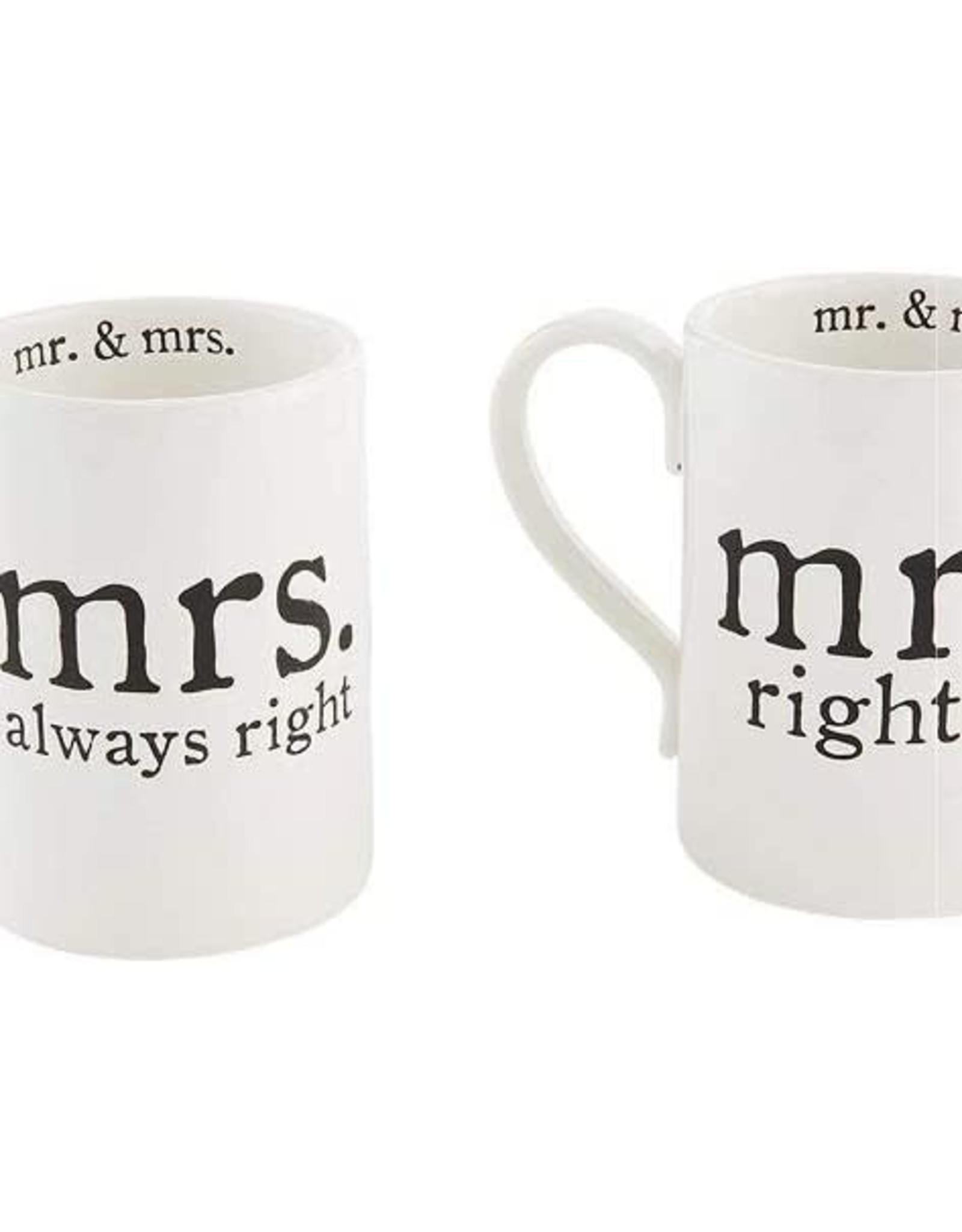 Mud Pie Mrs Always Right And Mr Right Coffee Mugs Set 18 Oz