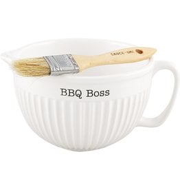 Mud Pie BBQ Boss BBQ Sauce Pitcher Set W Sauce-ome Brush