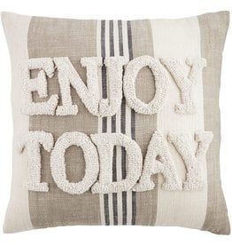 Mud Pie Enjoy Today Striped Pillow 18 Inch Square Pillow