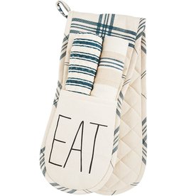 Mud Pie EAT Double Oven Mitt Set With 2 Hand Towels