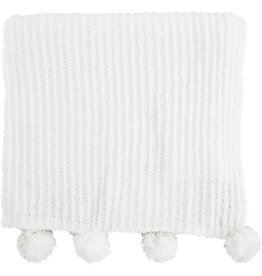 Mud Pie Ivory Chenille Pom Pom Blanket 50x60 Inches