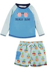 Mud Pie Little Boys Beach Bum Rash-guard Swimsuit Set SM 12-18 Months