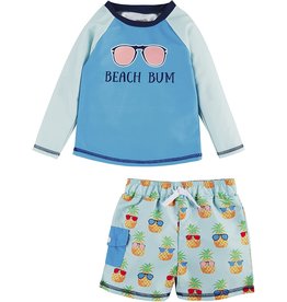 Mud Pie Little Boys Beach Bum Rash-guard Swimsuit Set SM 12-18 Months