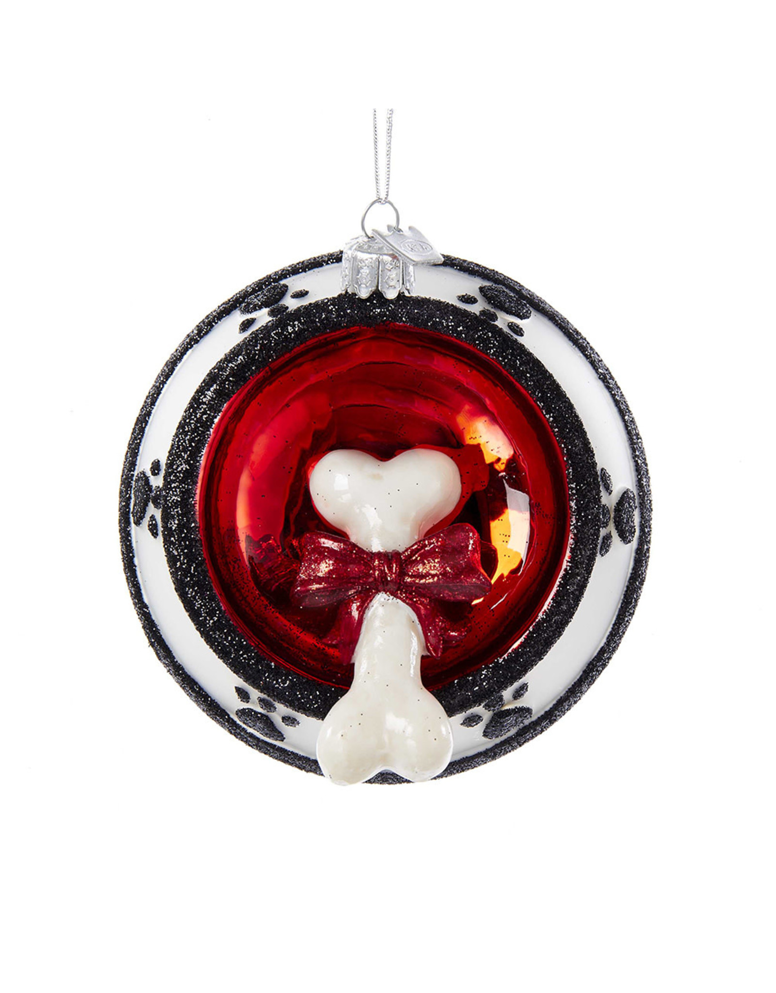 Kurt Adler Noble Gems Dog Bone In Bowl Glass Ornament