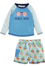 Mud Pie Little Boys Beach Bum Rash-guard Swimsuit Set X- SM 6-9 Months