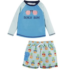 Mud Pie Little Boys Beach Bum Rash-guard Swimsuit Set X- SM 6-9 Months