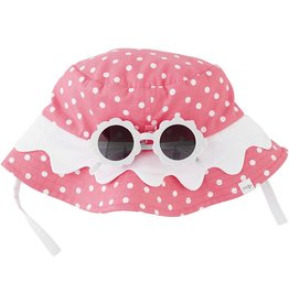 Mud Pie Toddler Pink Scallop Bucket Sun Hat and Sunglass Set 6-18M