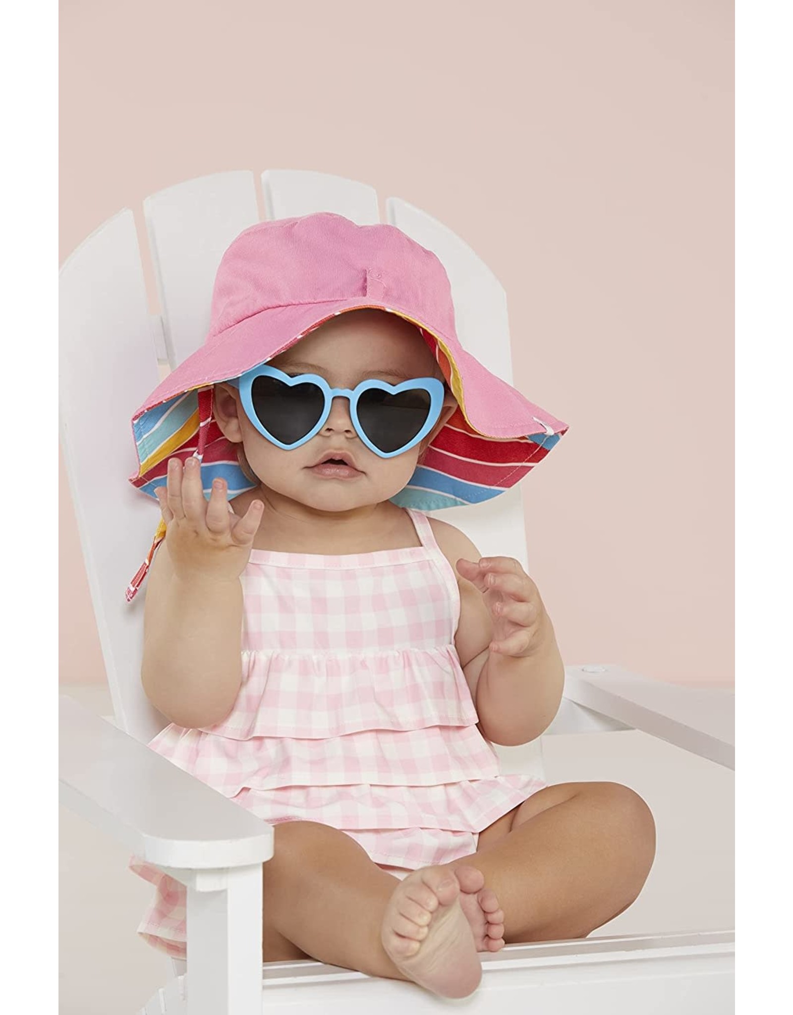 Mud Pie Toddler Pink Scallop Bucket Sun Hat and Sunglass Set 6-18M