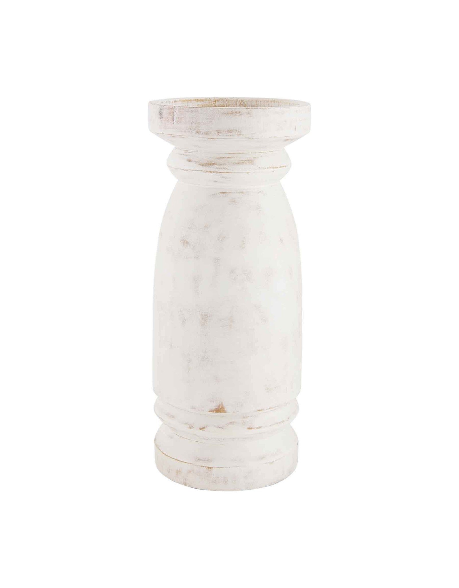 Mud Pie White Washed Wood Candle Holder 10 Inch