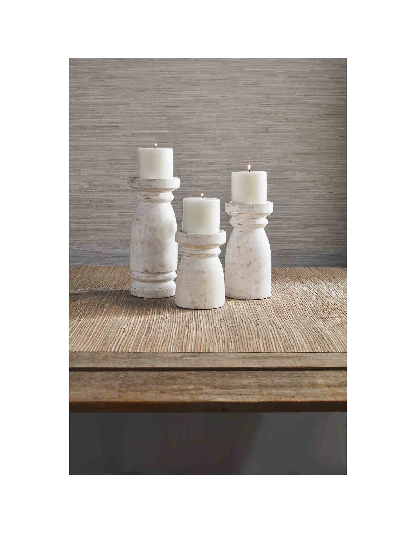 Mud Pie White Washed Wood Candle Holder 8 Inch