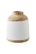 Mud Pie Two-Tone Paulownia Wood Vase 12x10 Natural - White