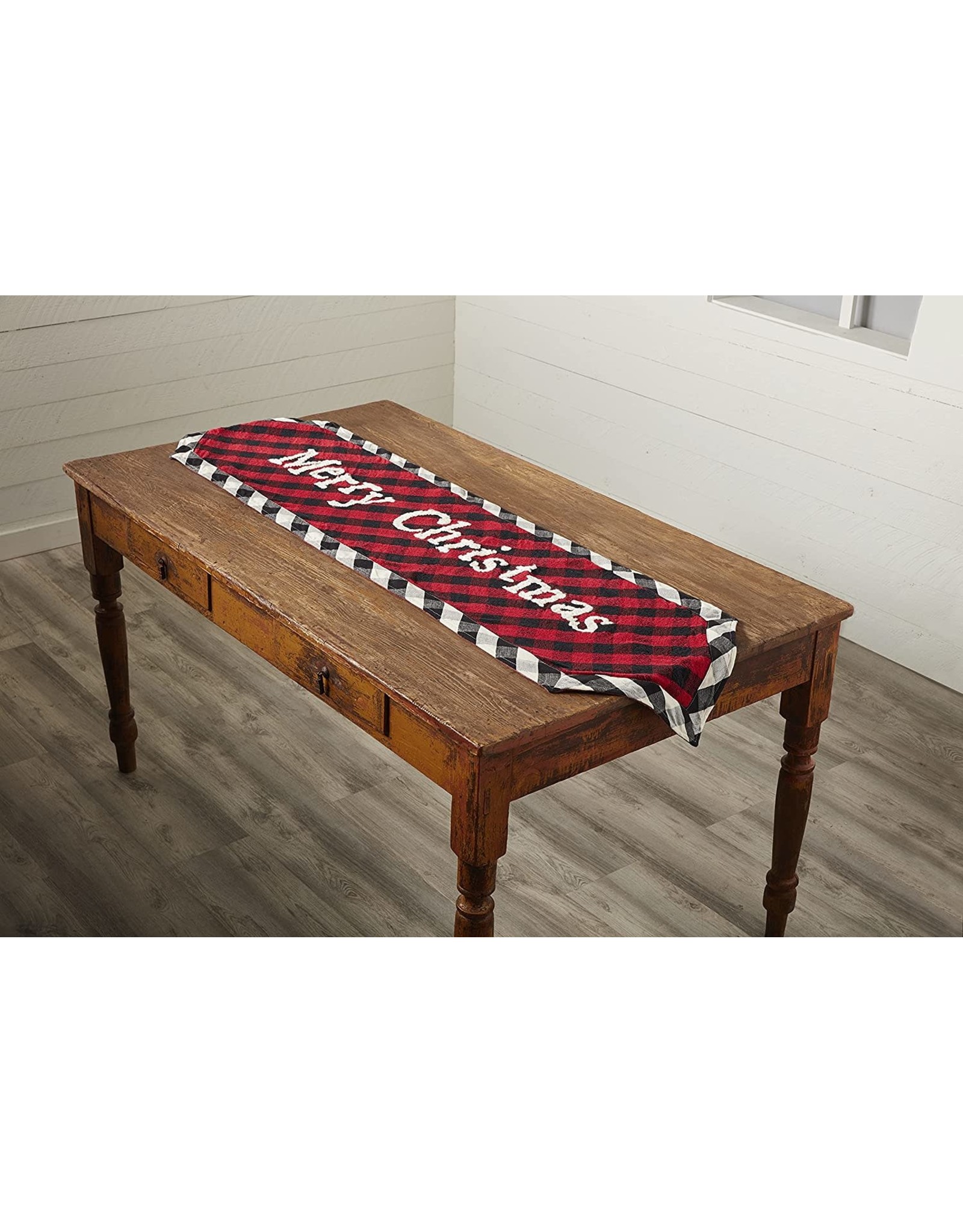 Mud Pie Christmas Table Runner 18x72 Inch Red Check w Merry Christmas