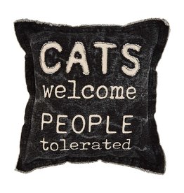 Mud Pie Washed Canvas Pillow Cat Welcome People Tolerated 10x10 Inch