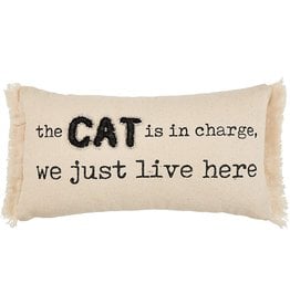 Mud Pie Washed Canvas Pillow Cat Is In Charge We Just Live Here 14x7