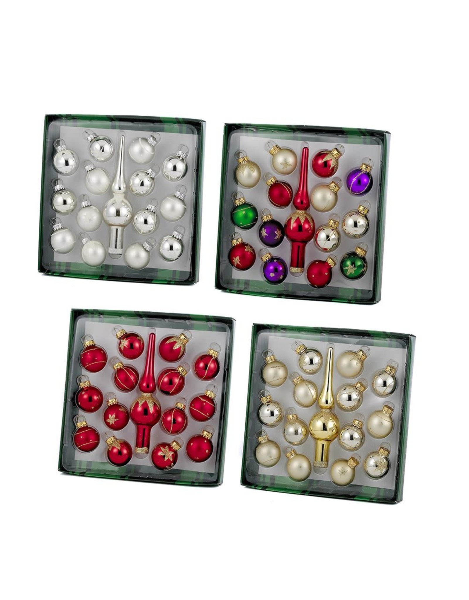 Kurt Adler Miniature Glass Ball Ornaments and Treetop Set Of 4 Boxes