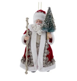 Kurt Adler Fabriche Regal Santa Ornament W Staff n Christmas Tree 6.5”