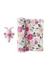 Mud Pie Baby Gifts Muslin Swaddle Blanket w Rattle Set | Floral