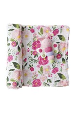 Mud Pie Baby Gifts Muslin Swaddle Blanket w Rattle Set | Floral